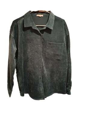 Ultra Flirt Teal Green Ribbed Corduroy Button Down Shirt